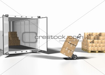 shipping box and container on white bacground