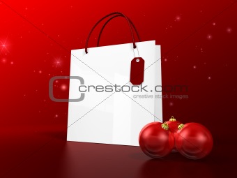 white christmas shopping bag on white background