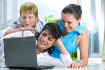 family and laptop