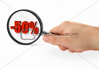sale concept - hand with magnifying glass