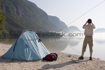 Camping at a mountain lake