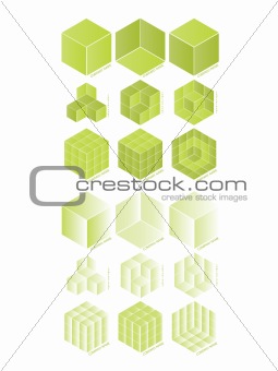 Set of green 3D cube logos