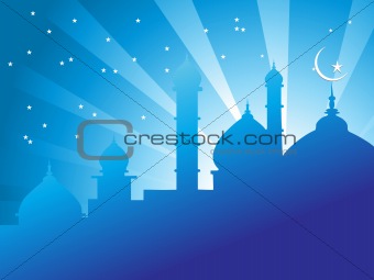 illustration of mosques in over bright night sky