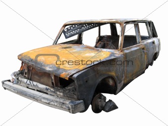 Isolated destroyed car