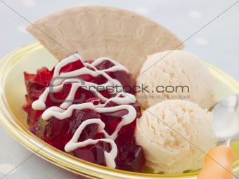 Jelly and Ice Cream with a Wafer and Cream