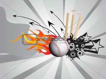 grunge fire background with cricket ball and stump, illustration