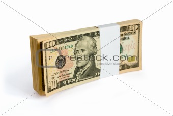 Wad of 10 dollar bank notes