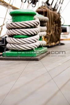 rope on cleat schooner deck