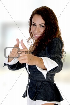 woman showing thumb's up