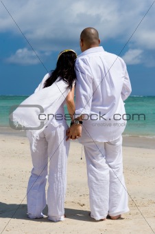 romantic asian couple at the beach
