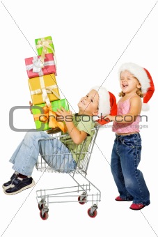 Happy kids christmas shopping