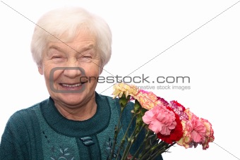 Old woman with flowers