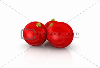 Red Christmas baubles on white background