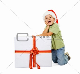 Excited boy with large present