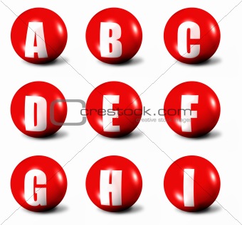 alphabet made of red 3D spheres