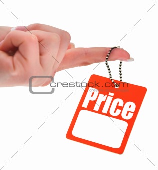 hand holding blank price tag