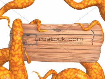 Tentacles of a monster, holding a wooden board