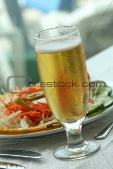 Salad and Glass Beer