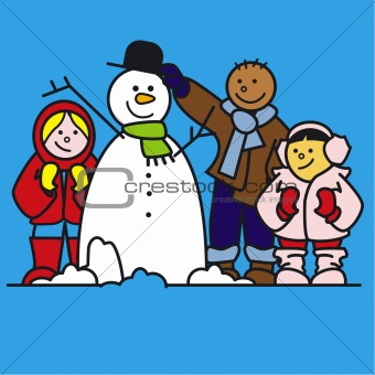 kids with snowman 2