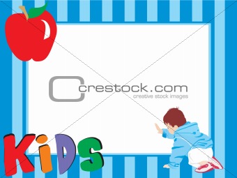 abstract blue frame with apple and kid