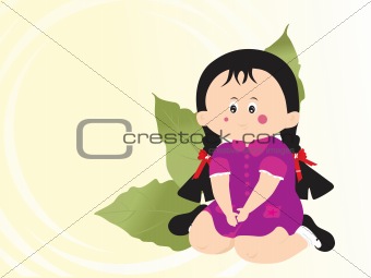 cute girl with leaf, illustration
