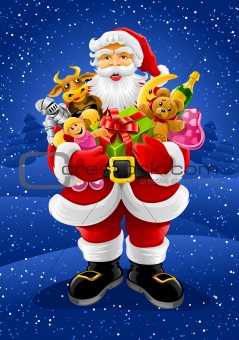 vector Christmas Santa Claus with gifts