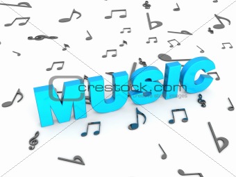 three dimensional blue rendered music text