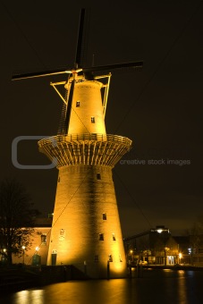Dutch windmill at night