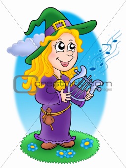 Cute witch with lyre