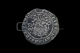 Silver coin of the spanish Catholic Kings isolated on black
