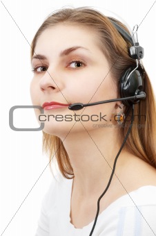 cute techsupport girl on the phone using headset