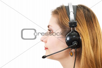 sideview headshot of techsupport girl with headset