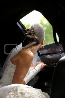 Bride in car
