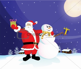 Santa Claus and Snowman with gifts