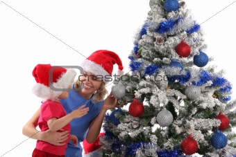happy mother and daughter over christmas tree 5