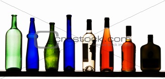 Color bottles on a white background