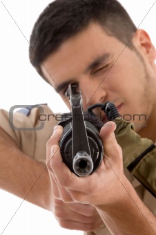young soldier aiming