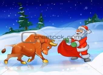 Santa Claus with a bull