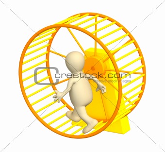 3d puppet, running inside a wheel