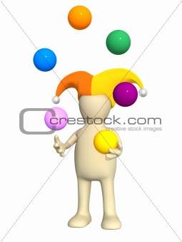 3d clown - puppet, juggling with balls