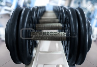 barbell on blue background