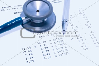 stethoscope and pathology report