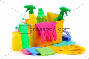 Pile of cleaning products
