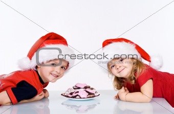Happy kids with christmas cookies