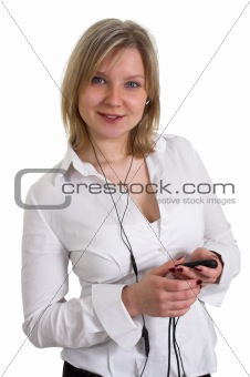 Smiling girl listening music
