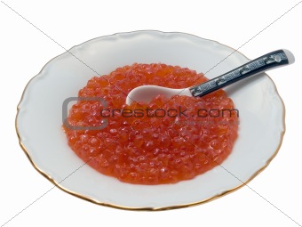 red roe on plate with spoon