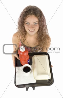 woman with fast food tray