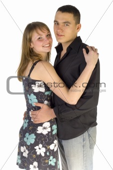 Cuddling couple - both faces to the camera