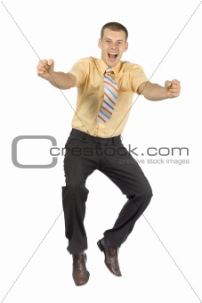 happy jumping  businessman