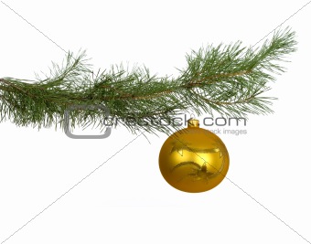 christmas branch with golden bauble